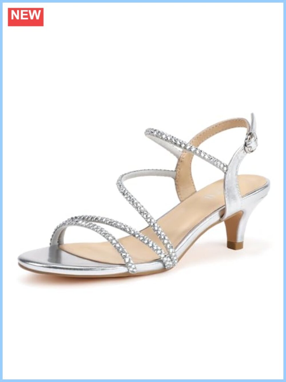 Strappy Rhinestone Kitten Heels for Women, Sparkly Low Heel Dress Sandals